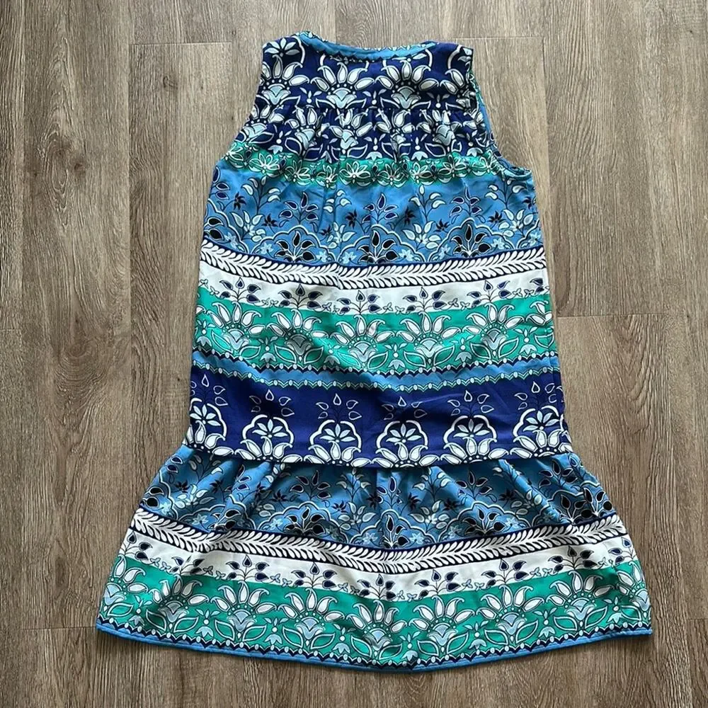 LOFT Sleeveless Tiered‎ Dress Green Blue Floral Small Button Front Summer